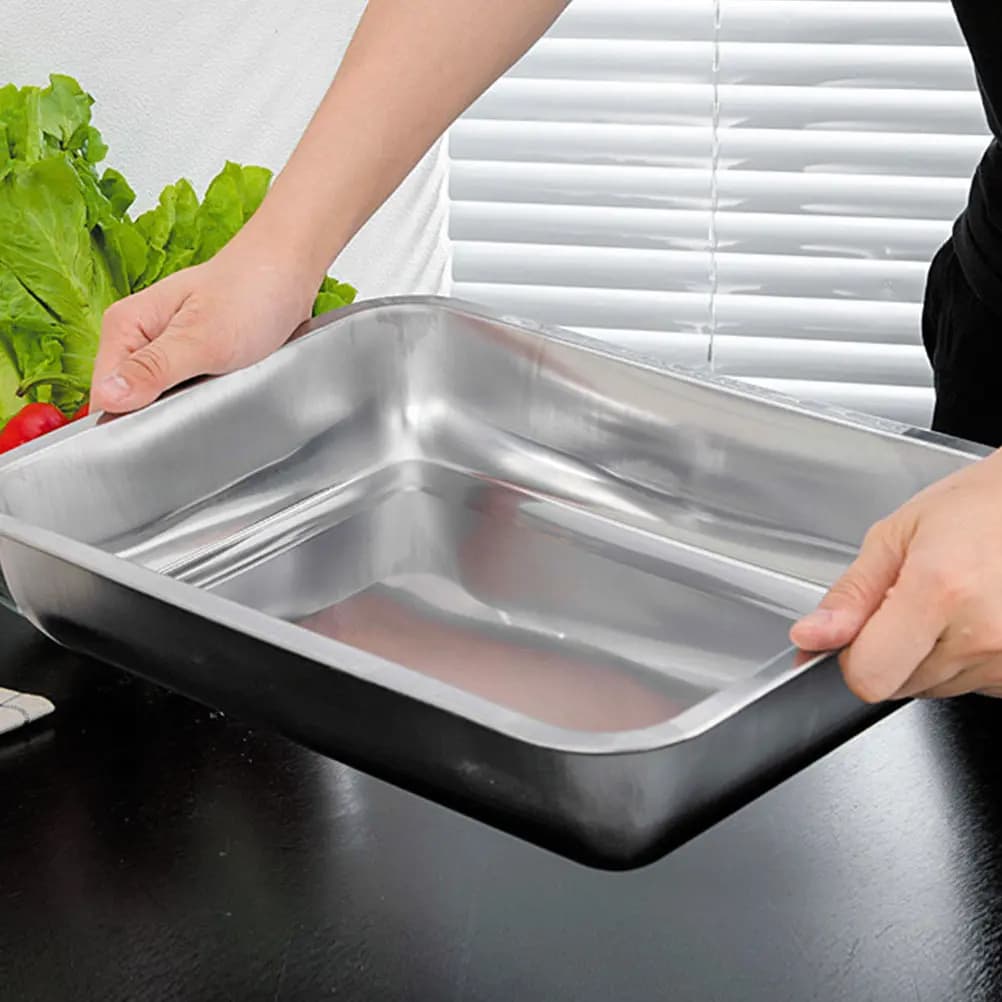 1 Pezzo Vassoio Rettangolare in Acciaio Inossidabile per Alimenti, Piatto Contenitore per Pollo Fritto, Frutta Secca, Snack, Barbecue, Uso Cucina, Argento