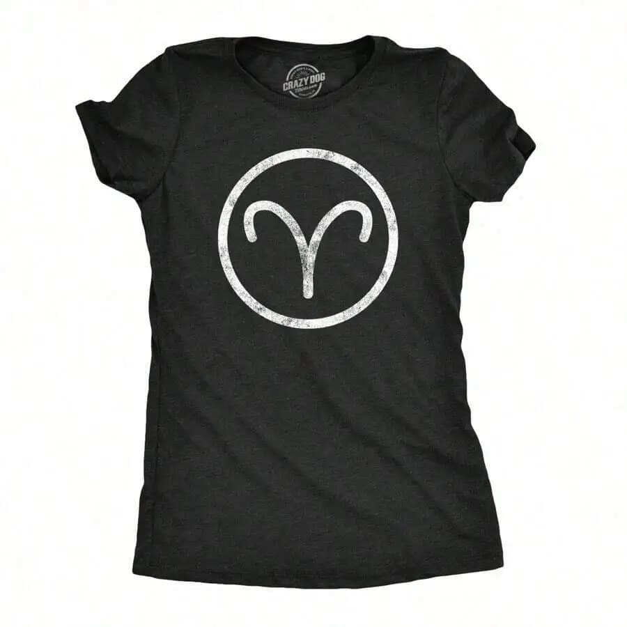 T-shirt da donna con simbolo zodiacale Ariete, regalo vintage di astrologia, maglietta casual