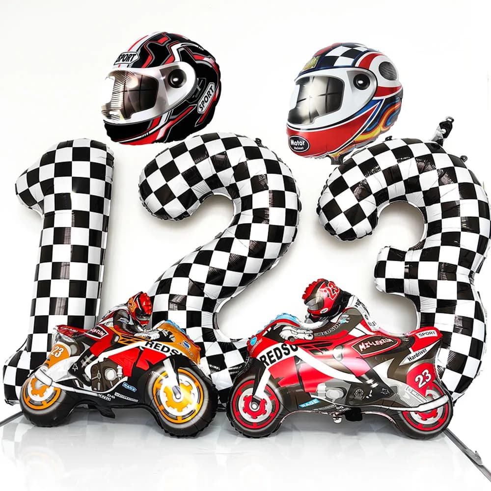 Cross Bike Party Decorations Motorcycle Shaped Foil Balloon Motorcycle Helmet Balloon Square Flag Party Decorations For Running Party Supplies
