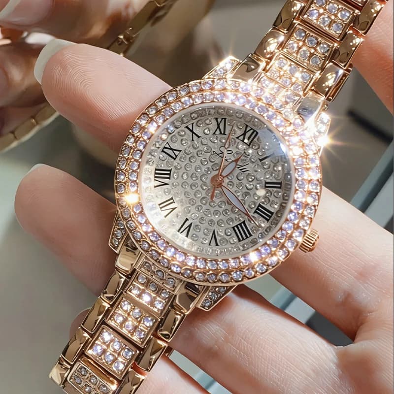 Orologio da Polso da Donna Elegante e Casual con Diamanti, Orologio al Quarzo con Zirconi Brillanti, Orologio Meccanico da Donna alla Moda con Chiusura a Fibbia
