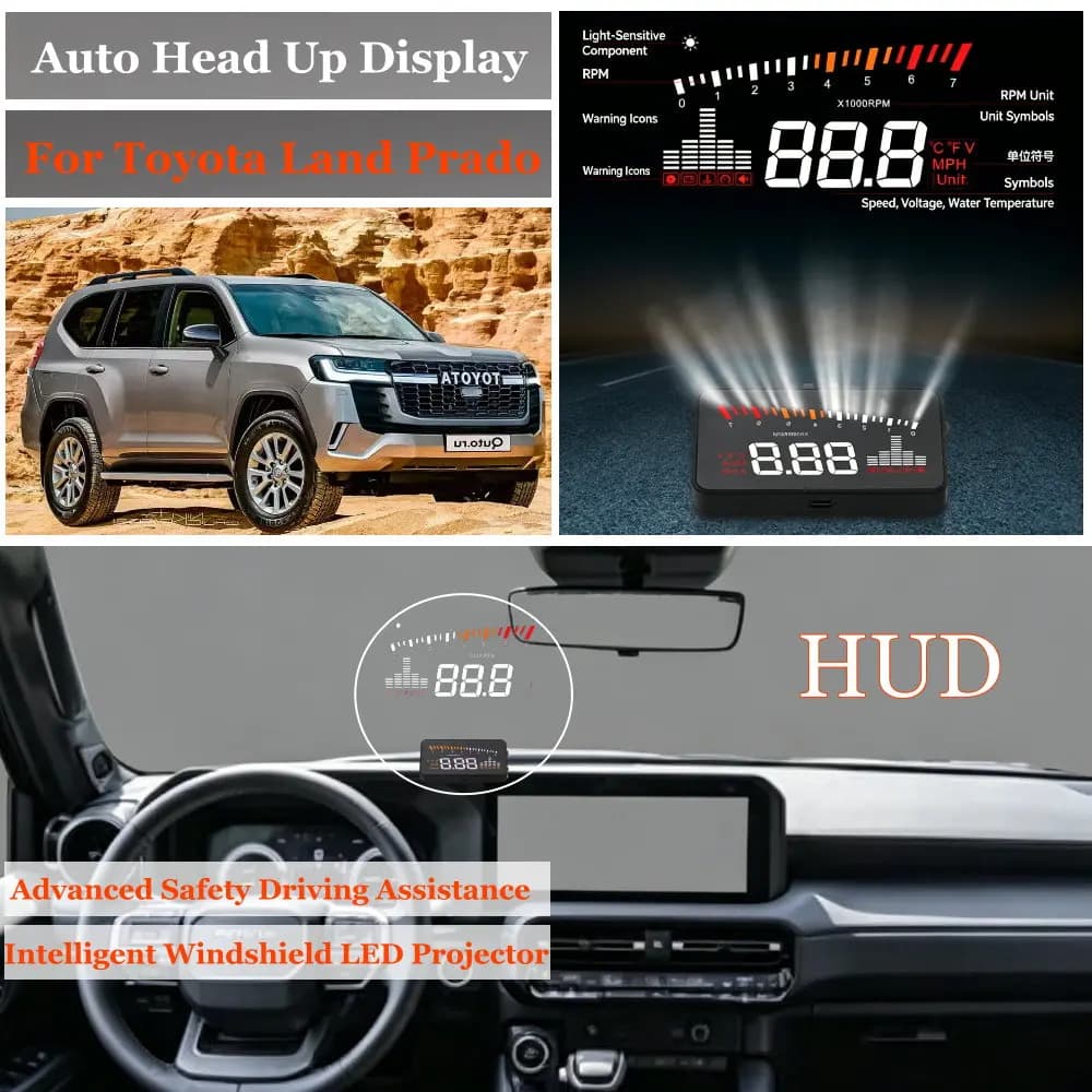 Car Head Up Display HUD For Toyota Land Cruiser Prado J150 J250 2009–2026 Windshield Projector Speedometer Odometer RPM Gauge