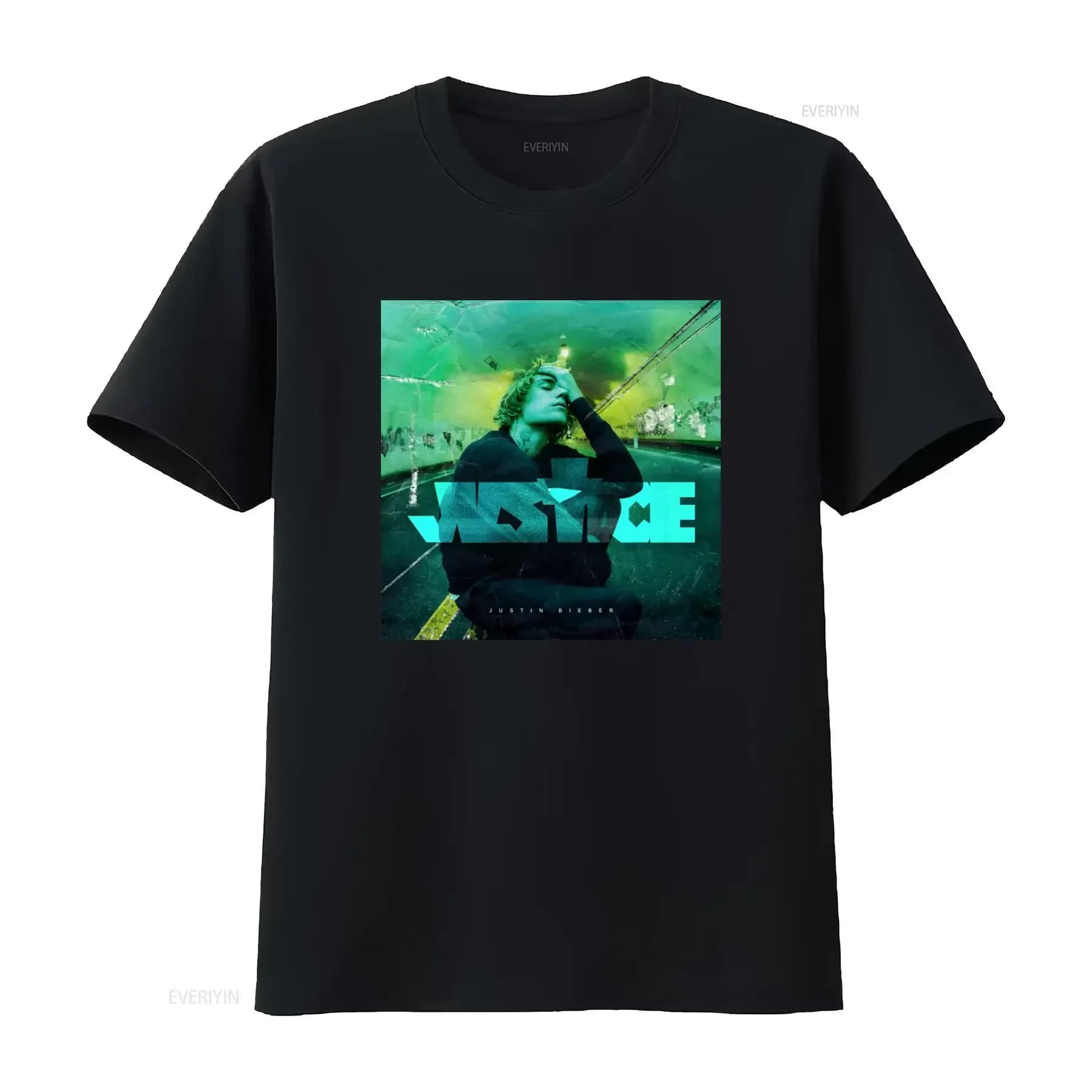 Nuova maglietta in cotone con copertina dell'album Justice di Justin Bieber, disponibile nelle taglie dalla S alla 3XL, effetto vintage, lavata, per l'uso quotidiano, con grafica.