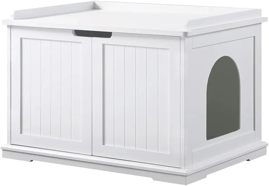 Mobiletto per lettiera per gatti a scomparsa, mobiletto bagno per gatti di grossa taglia, copertura a prova di cane, bianco