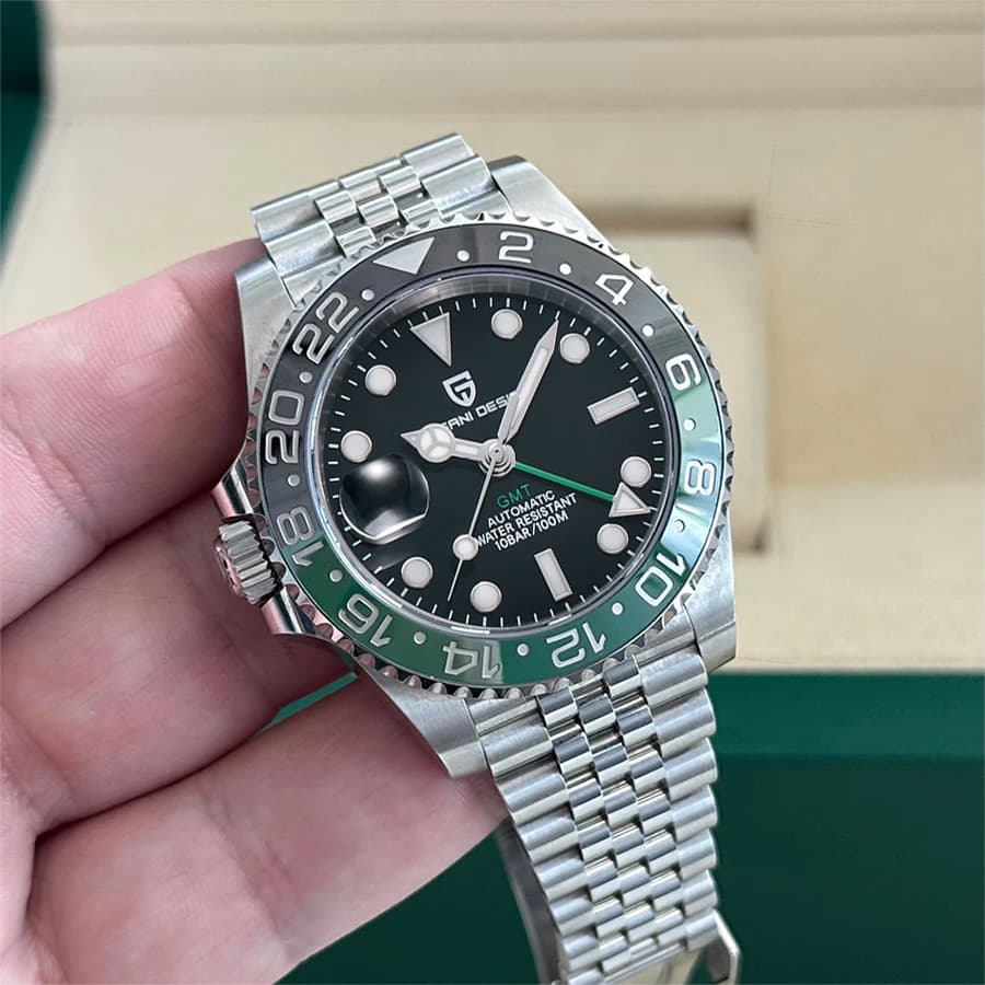 Nuovo Orologio da Polso Meccanico PAGANI DESIGN 40MM GMT con Ghiera in Ceramica e Vetro Zaffiro, Automatico in Acciaio Inossidabile, Impermeabile 100M