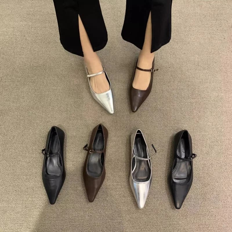 Scarpe basse da donna 2025 Primavera Autunno Nuove scarpe Mary Jane Tacco basso a punta Scarpe da donna con fondo piatto Plus Size 42 43 44