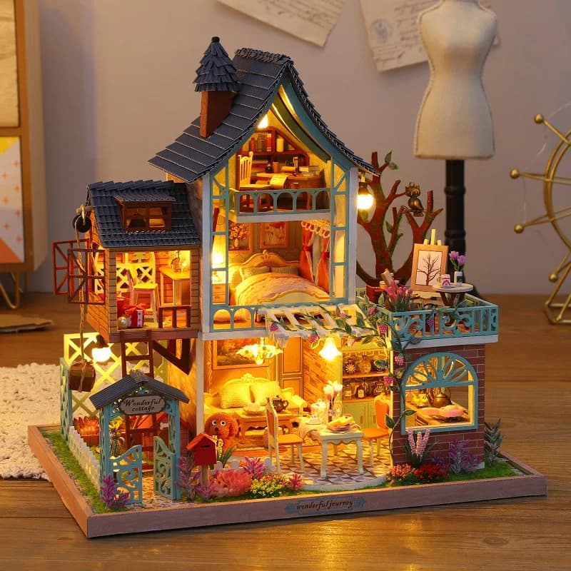 DIY Doll House with Cover Miniature Model Building Blocks Children's Toys Miniature Dollhouse Miniature Wooden Toys