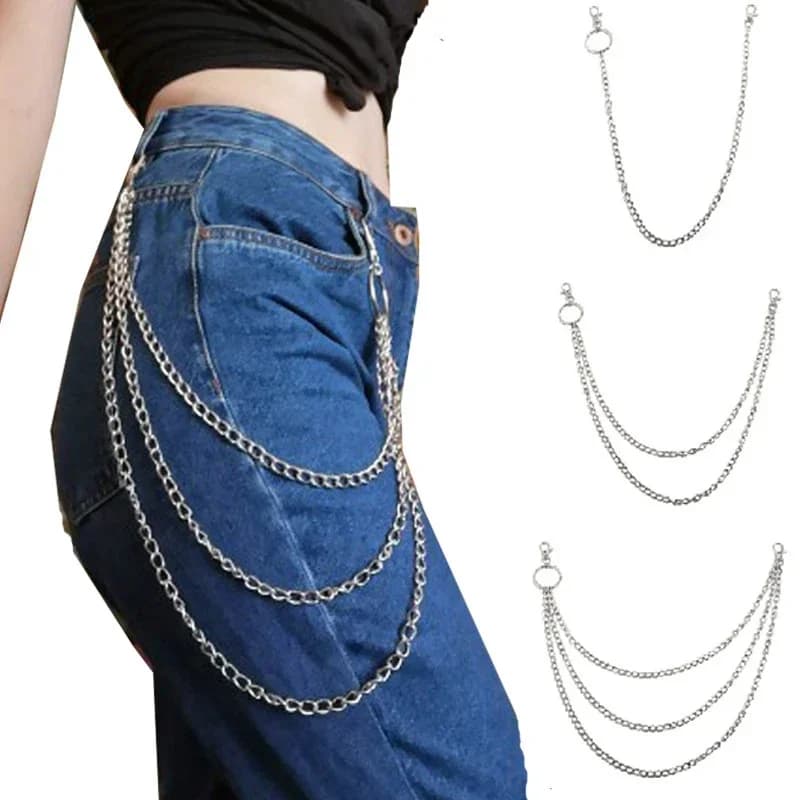 Catena Lunga in Metallo Stile Rock Punk con Gancio per Pantaloni, Catena Portafoglio in Metallo, Portachiavi con Anello e Clip, Gioielli HipHop