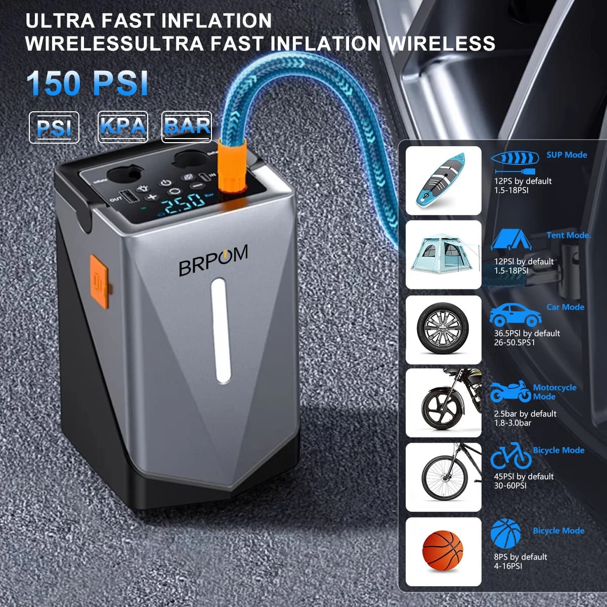Air Compressor Air Compressor Fan for Barbecue Air Pump Portable Battery Booster Inflatable Pump Charger and Battery Reserve Lighting LED