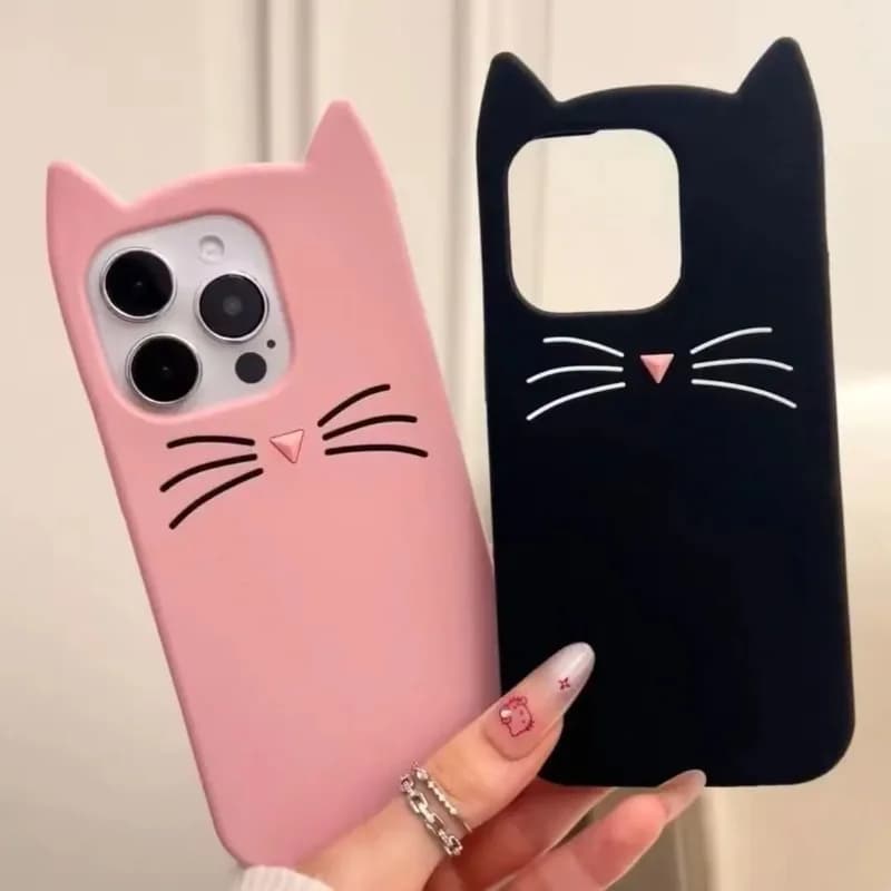 Custodia per iPhone 16/16 Pro/16 Pro Max, 17/17 Pro/17 Pro Max con Orecchie di Gatto 3D, in Silicone Morbido, Protezione Completa a 360°