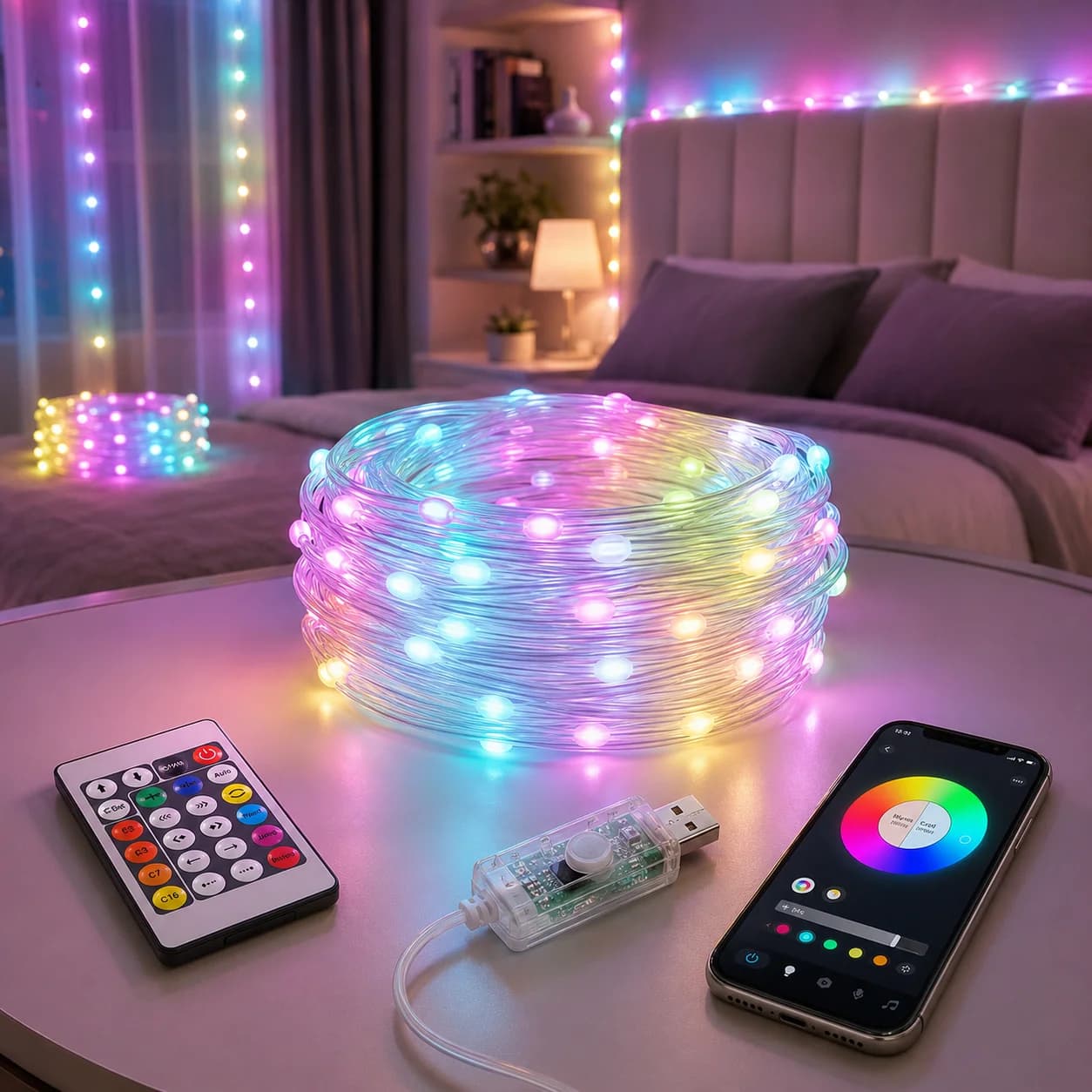 RGBIC LED Christmas Fairy String Lights USB 5V APP Bluetooth Remote Control Addressable Garland Tree Bedroom Holiday Decoration
