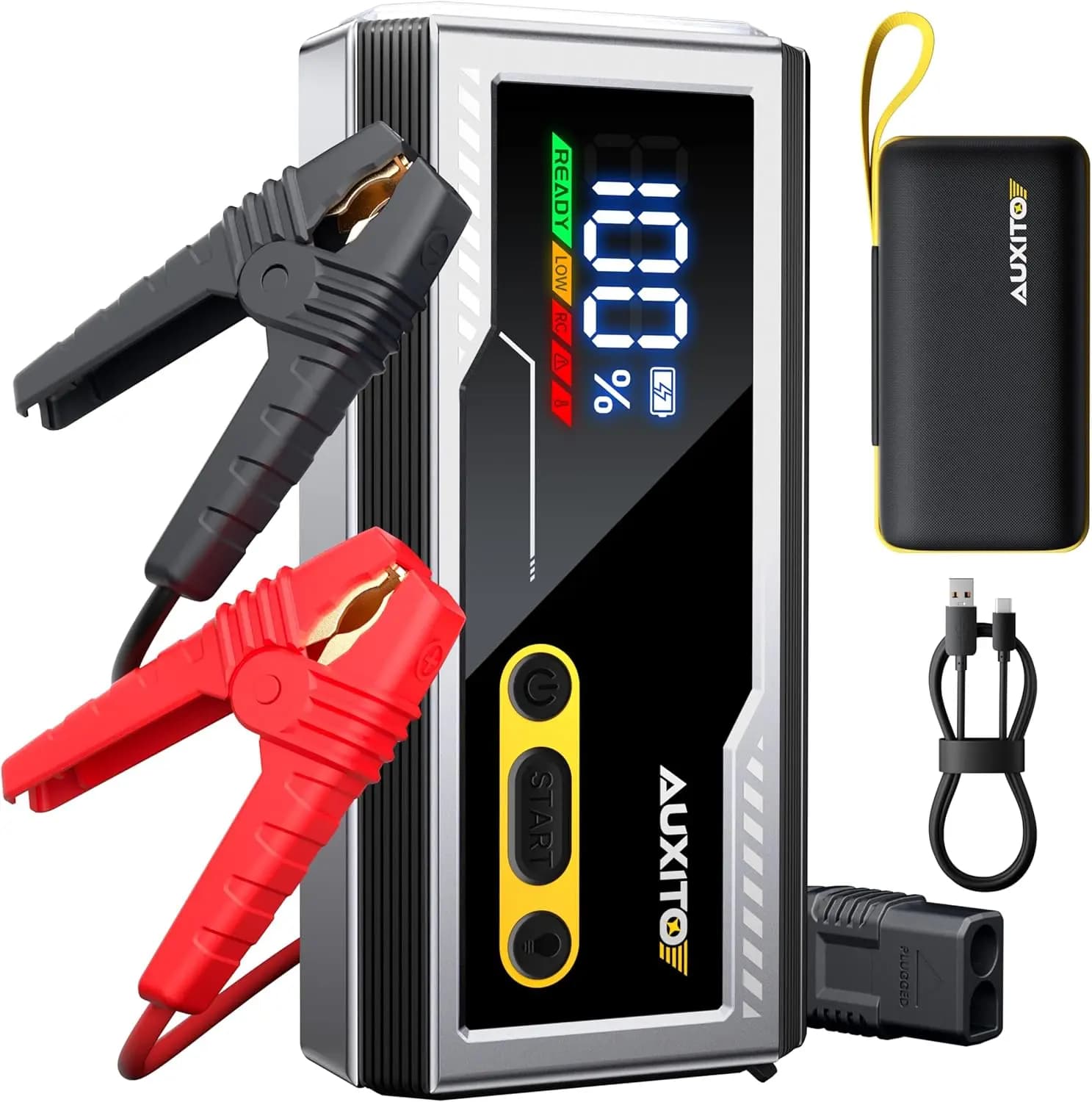 Avviatore d'Emergenza per Auto 6000A con Display LED, Portatile per Tutti i Motori a Benzina e Diesel 12L, Include Torcia e Custodia