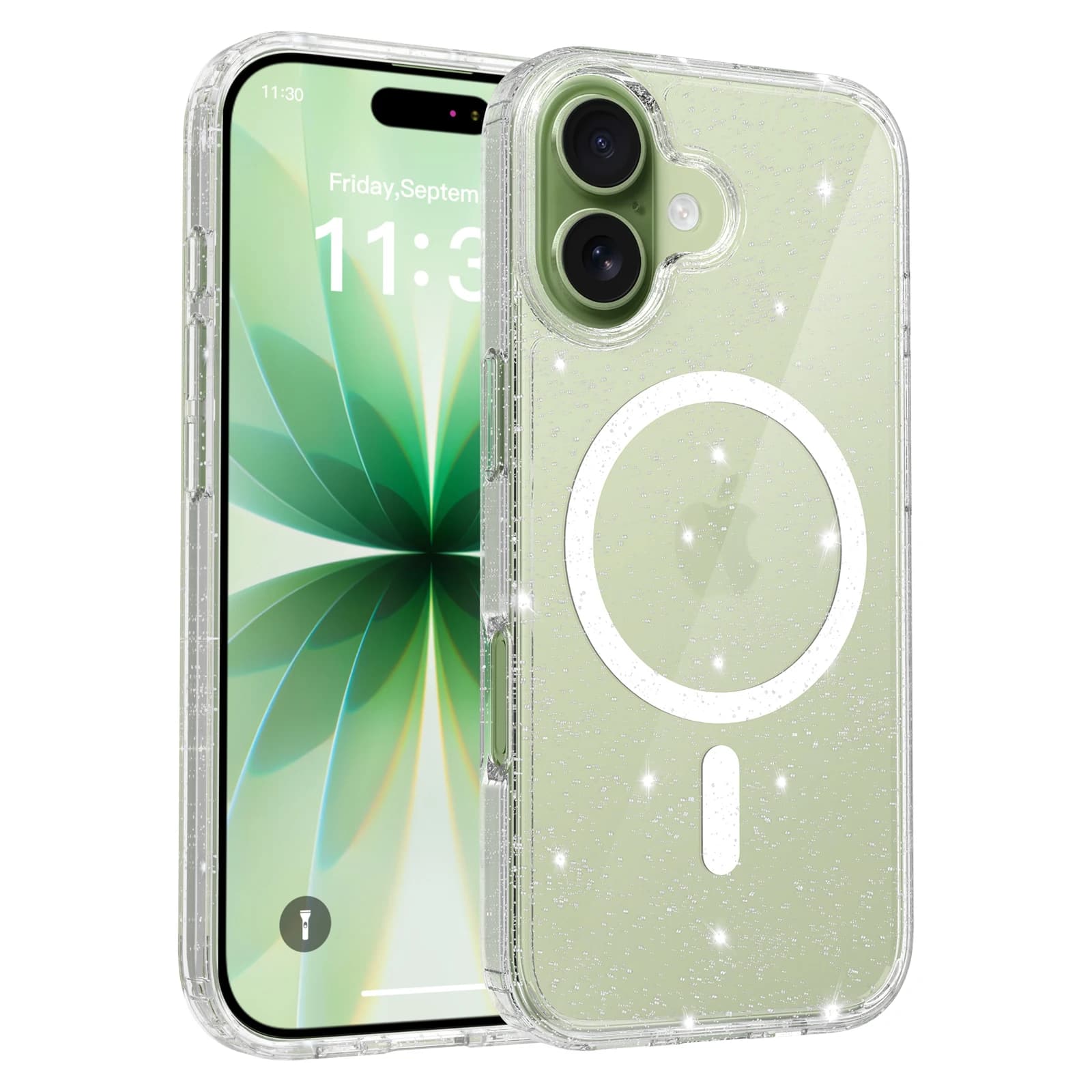 Custodia Ibrida Trasparente con Glitter per MagSafe iPhone 17 Air 17E 16E 16 Pro Max 15 Plus 14 13, Protezione di Grado Militare