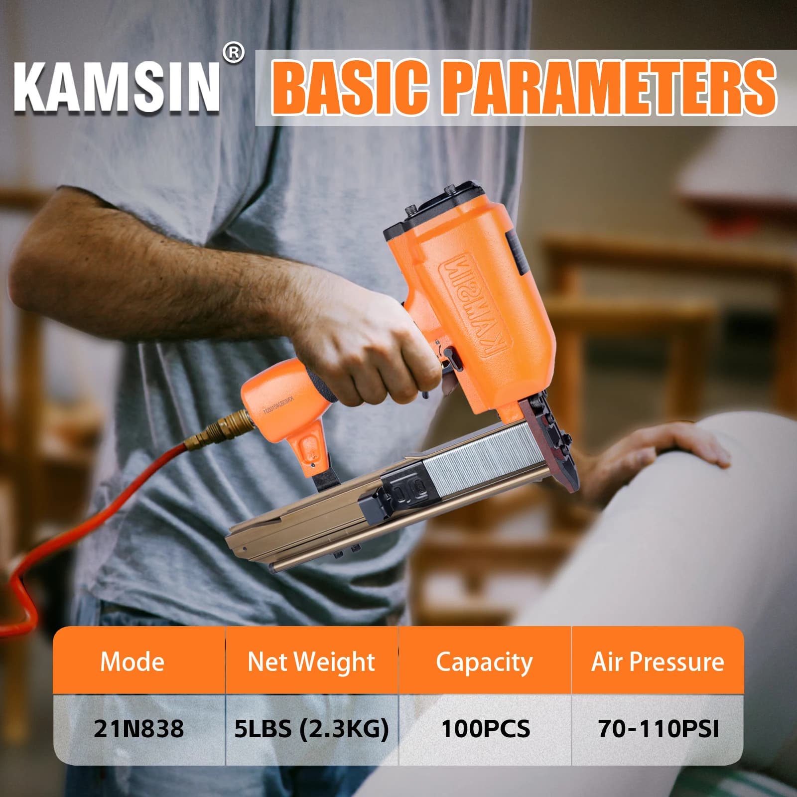 KAMSIN N838 Graffatrice pneumatica industriale per impieghi gravosi da 16 pollici, adatta per sedili auto e produzione di mobili