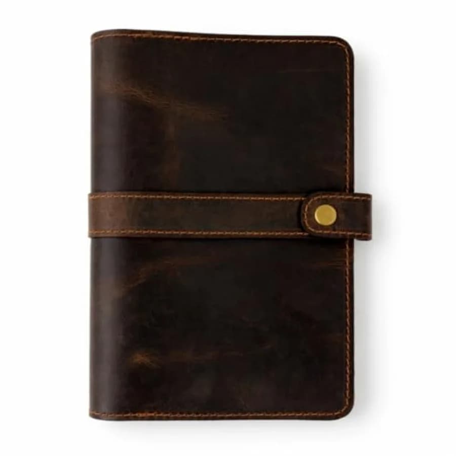 TheAntiq Genuine Leather A5 Journal with Snap Closure Handmade Refillable Notebook with Card Slots, Pen Holder, Travel Writing