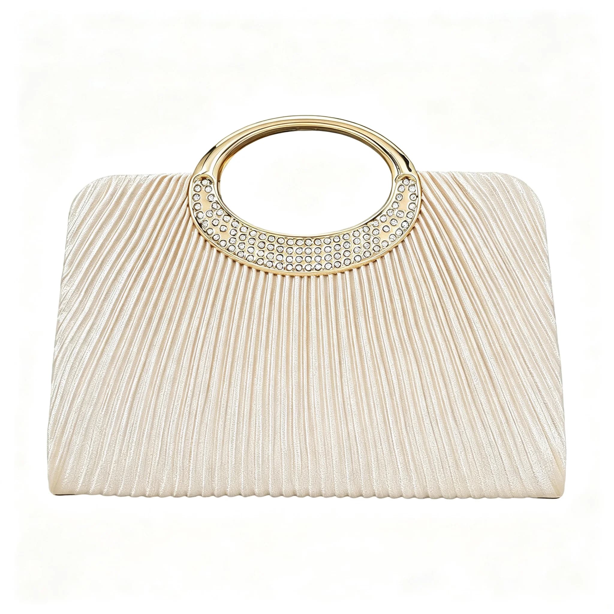 Women Pleated Evening Bag Rhinestone Metal Ring Handle Clutch Purse Removable Chain Shoulder Crossbody Handbag For Wedding Party Prom