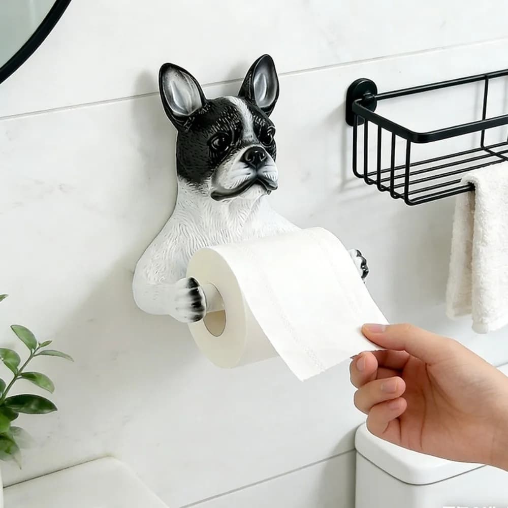 Portarotolo per Carta Igienica a Forma di Cane 3D, Dispenser Decorativo Salvaspazio da Parete per Casa
