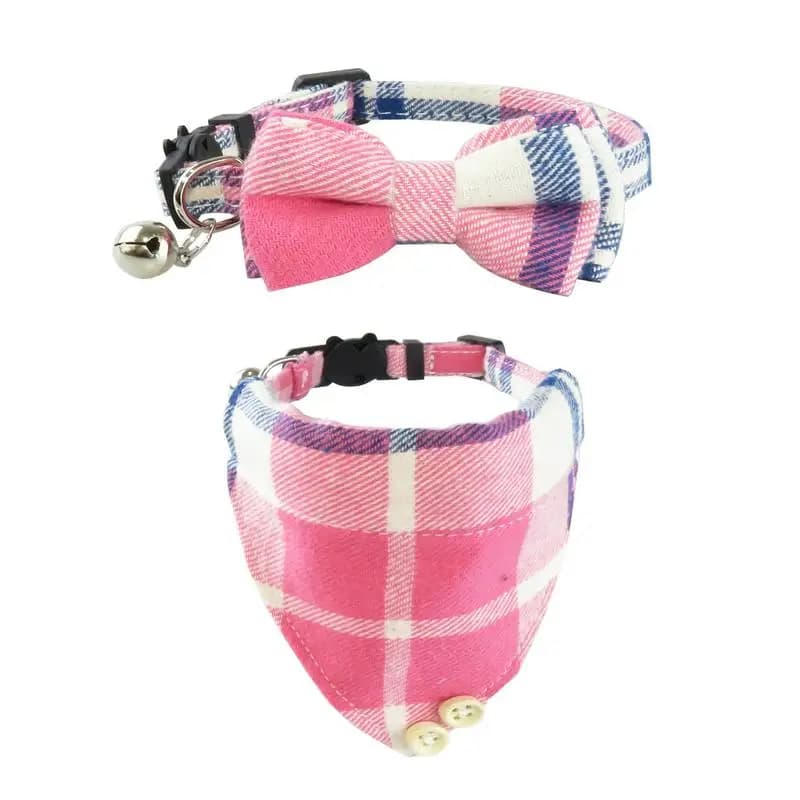 Collare per Animali Domestici Stile Britannico con Campanello, Anello in Tessuto a Quadri con Chiusura di Sicurezza, Guinzaglio Regolabile per Cani e Gatti