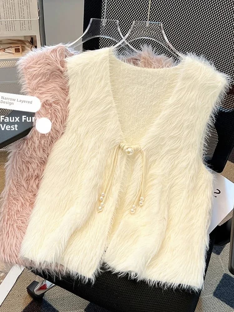 Women's Short Mink Jacket Vest Autumn Winter Outerwear Warmth Layering Style Fashionable Casual Polyester Fiber Outerwear