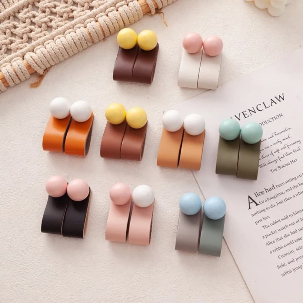 Maniglie per Mobili in Pelle Colorate e Carine, Pomelli per Cassetti con Sfera in Ceramica, Maniglie per Arredamento Casa