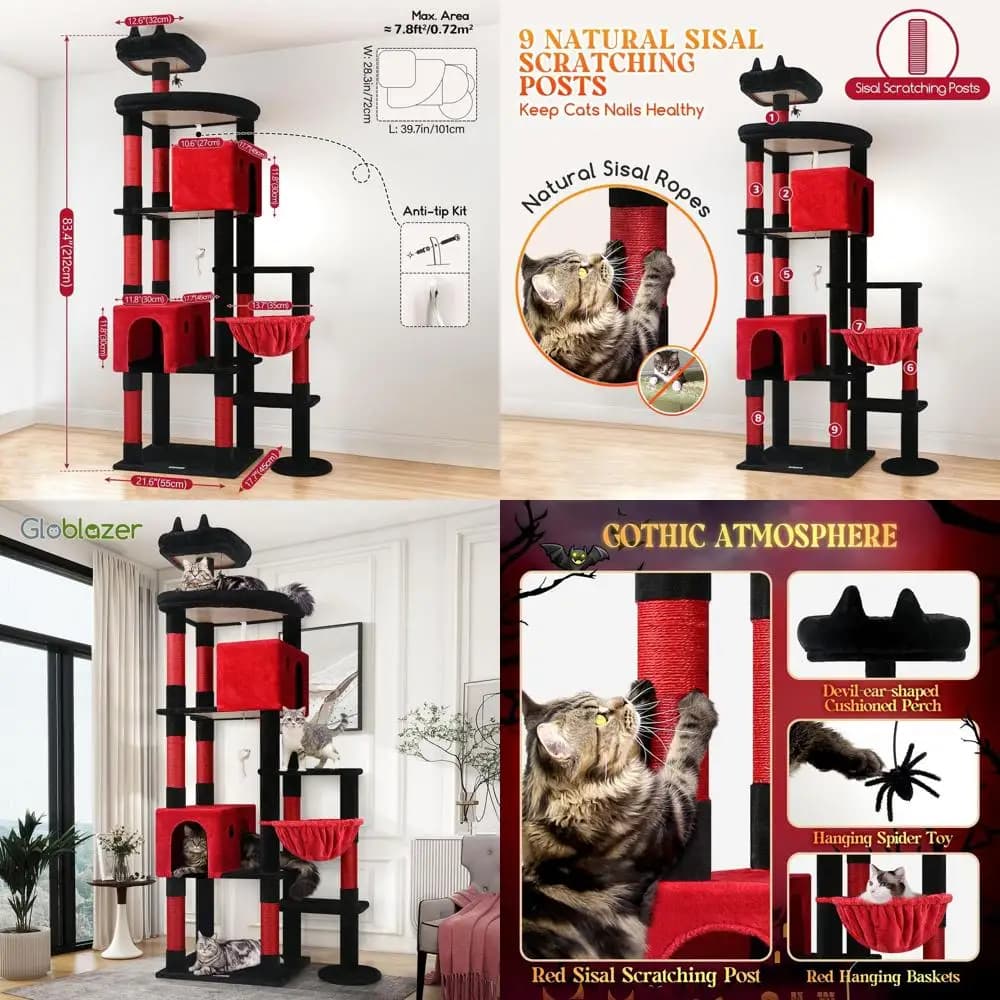 Tiragraffi XXL Stile Blood-Goth, 210 cm di Altezza per Gatti Adulti di Taglia Grande, con 9 Tiragraffi