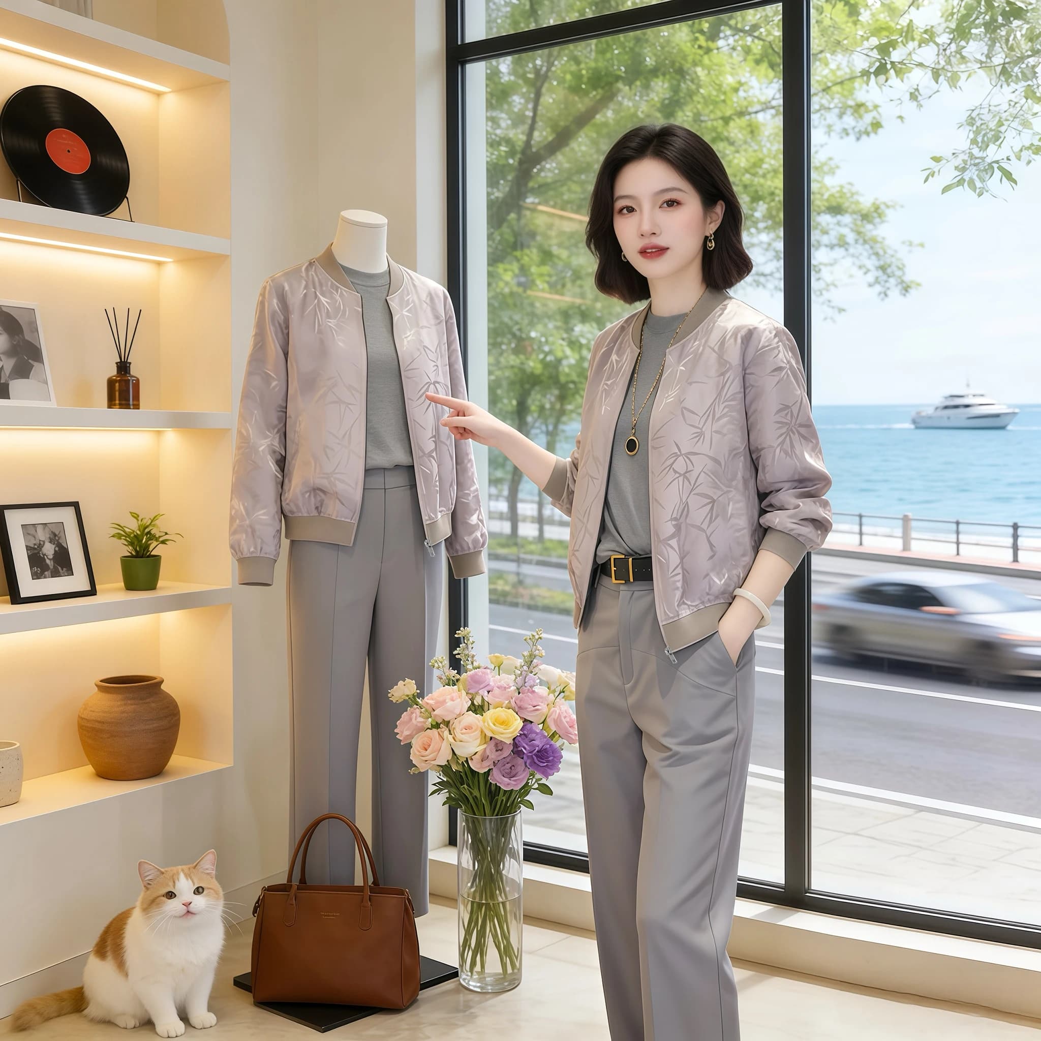 Giacca Corta Leggera a Maniche Lunghe da Donna, Nuova Collezione Estate 2026, Cardigan con Cerniera, Top Stile Uniforme da Baseball, Stampa Floreale, Stile Casual