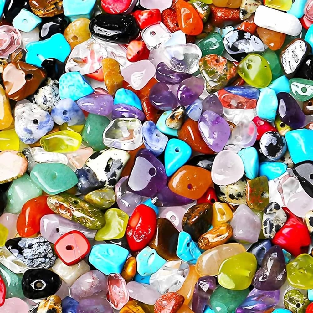 Natural Irregular Chip Stone Beads Loose Gemstone Healing Crystal Rocks Drilled Glass Seed Charm Beads for DIY Jewelry Making Bracelet Necklace Earrings Crafting Supplies 5-8mm