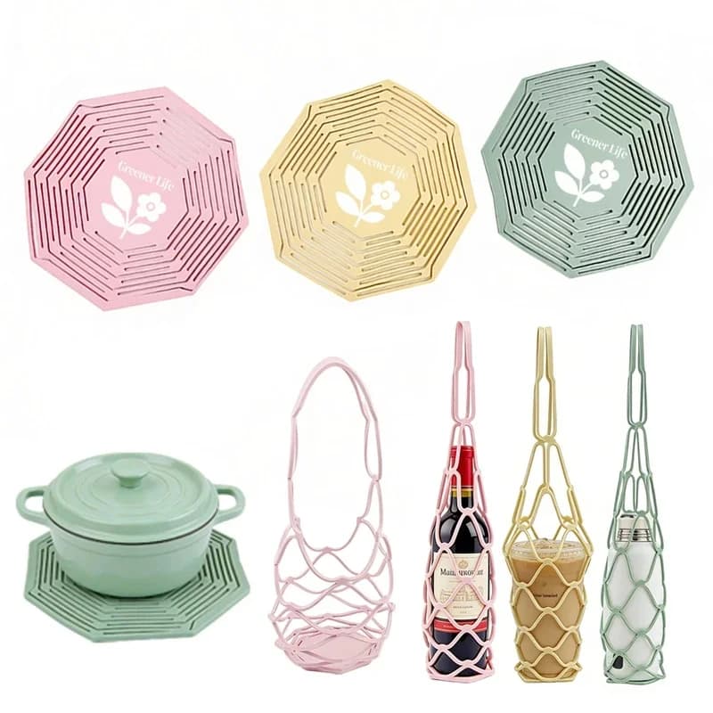 Wine Bottle Carrier Water Tote Bags Cup Coaster Silicone Mesh Basket Coasters Bar Supply Holder Mesh Tote Bag Hiking Foam Net