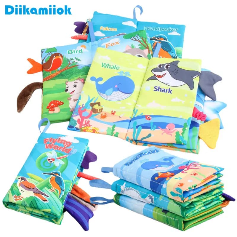 New children's cloth books Visual training and auditory Educational toys Children Cartoon Code of animals Book for children 12-72 months