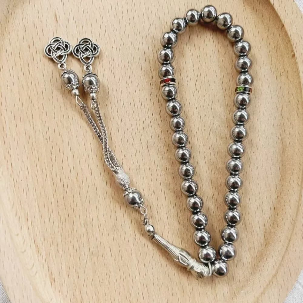 Handmade Retro Prayer Beads 33 Beads 8mm Diameter Dhikr Beads Stone Tassel Beads for Hajj Daily Dhikr