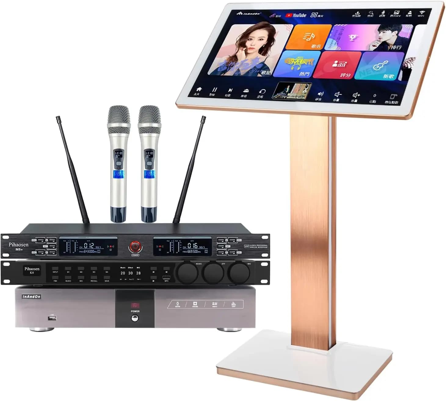Macchina per Karaoke KV-V5 MAX con Microfono Riverbero, Schermo Touch Capacitivo da 22 Pollici, Disco Rigido da 1TB, Sistema Android, Struttura in Metallo
