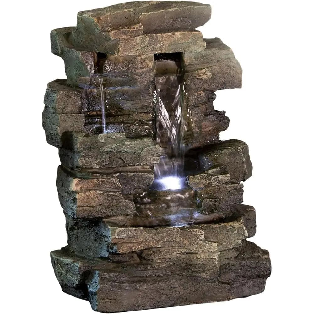 Fontana da tavolo per interni alta 33 cm, cascata a 4 livelli con luci LED per casa, ufficio, soggiorno o decorazione Zen.
