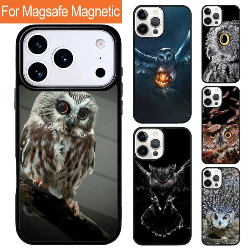 Custodia per telefono con ricarica wireless magnetica e motivo a gufo per iPhone 17 Pro 16 15 13 12 11 Pro Max Air 14 Plus con cover MagSafe