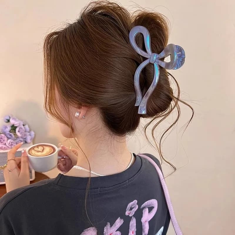 Nuovo fermaglio per capelli a forma di granchio con fiocco perlescente per le donne Clip per artigli in gelatina Forbici a forma di morsetto Barrette Accessori per capelli per ragazze