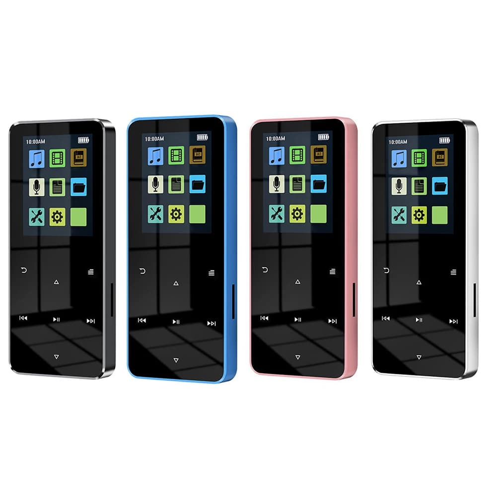 Walkman musicale TFT da 1,8 pollici con touch screen, compatibile con Bluetooth 5.0, Walkman video silenzioso, USB 2.0, jack da 3,5 mm, radio FM, altoparlante integrato