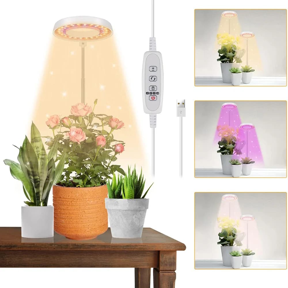 USB LED Growing Lights for Dimmable Indoor Plant Full Spectrum Angel Ring Halo Lamp with Timer Flower Seed Grow Phytolamp