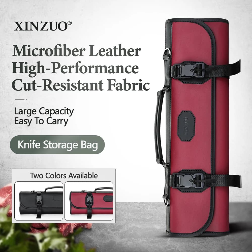 XINZUO Large Capacity Chef Knife Bag Microfiber Leather Cut Resistant 9 Slots Zipper Pocket Kitchen Knives Storage Bag