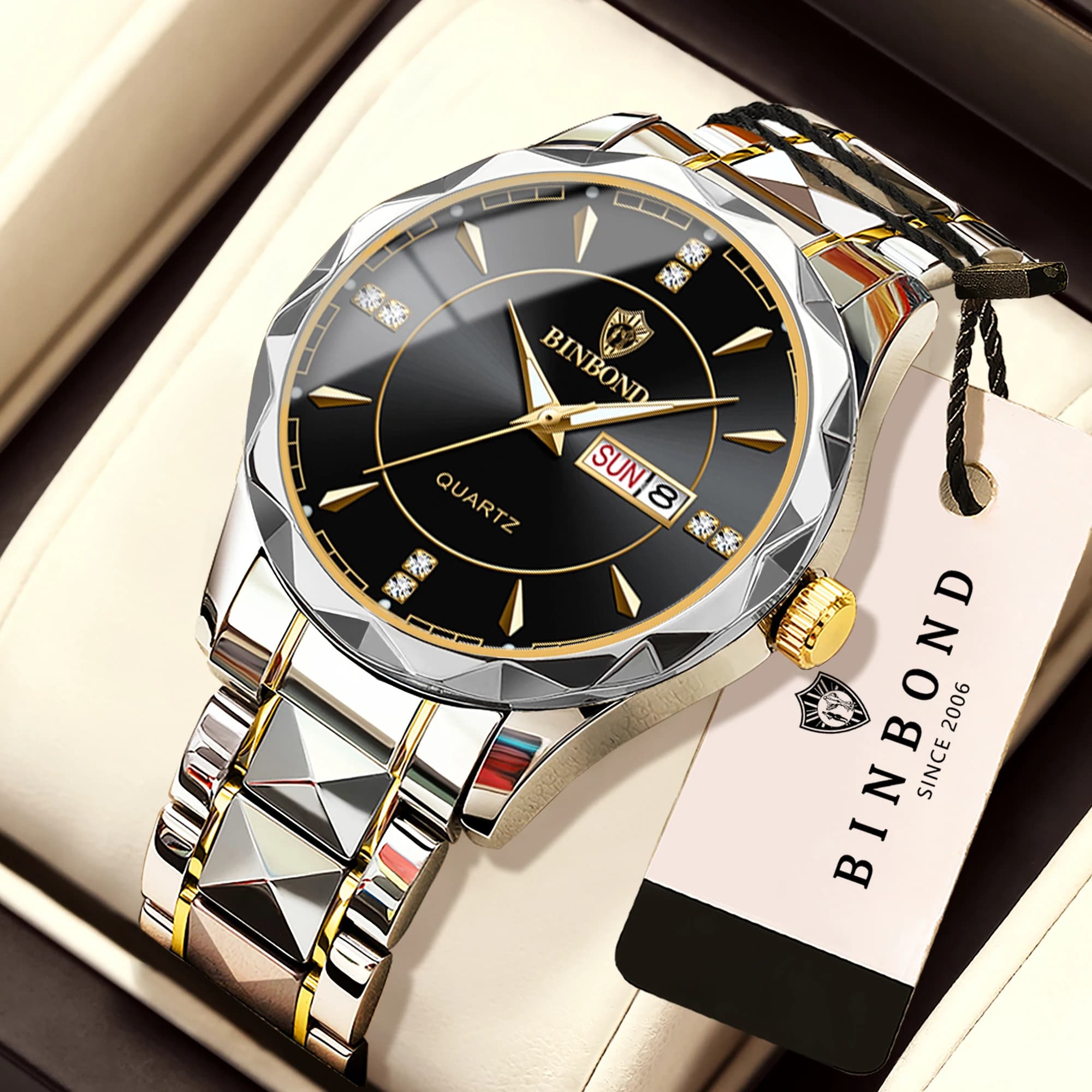BINBOND Accurate Quartz Wristwatches For Men Luxury Luminous Durable Waterproof Week Display Auto Date men's Watch Casual Reloj