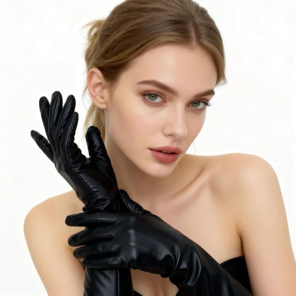 Fashion Solid Color Patent Leather Gloves Elastic Cloth Long Gloves Sun Protection Elbow Long Women Mittens Photography