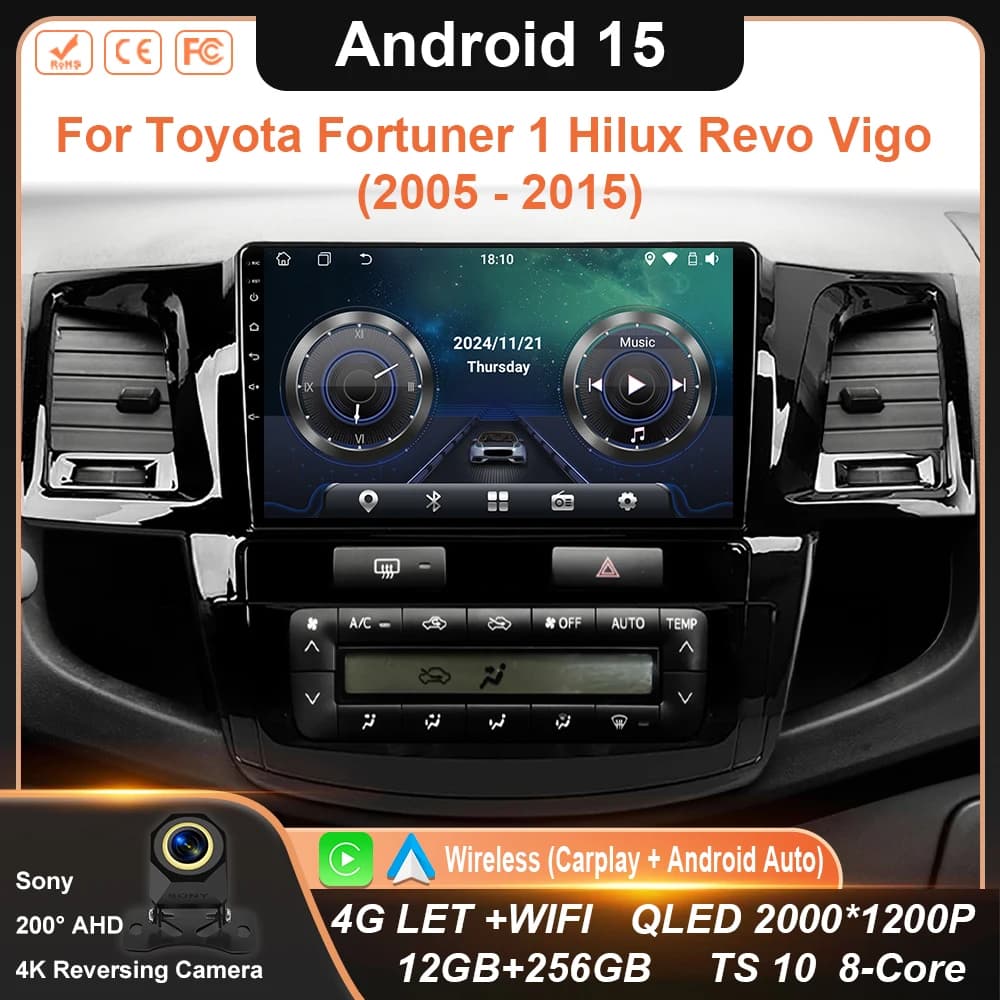 Autoradio Android For Toyota Fortuner 1 Hilux Revo Vigo 2005 - 2015 Multimedia Carplay Stereo RDS GPS QLED BT No 2din DVD