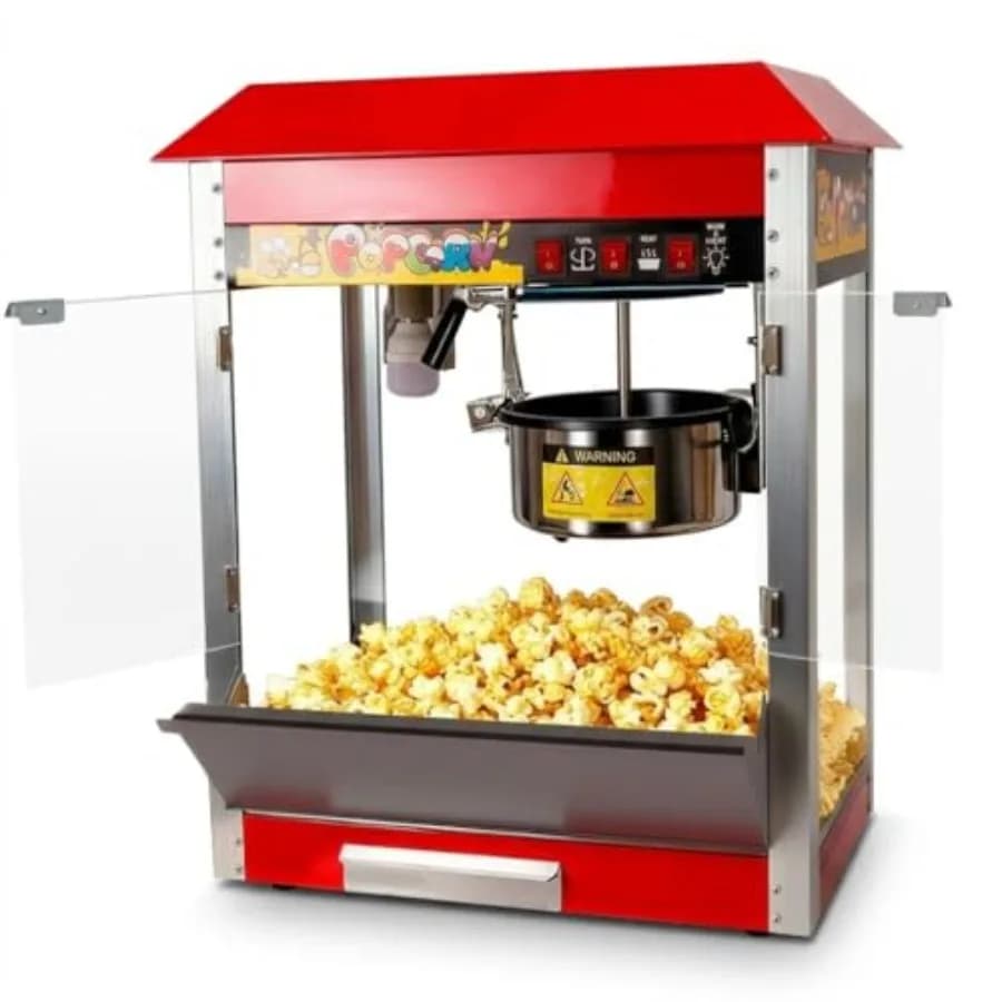Macchina per Popcorn Commerciale da 8 oz in Acciaio Inox per Home Theater e Negozi, con 3 Interruttori di Controllo e Luce di Riscaldamento, 19.7W x 14.2