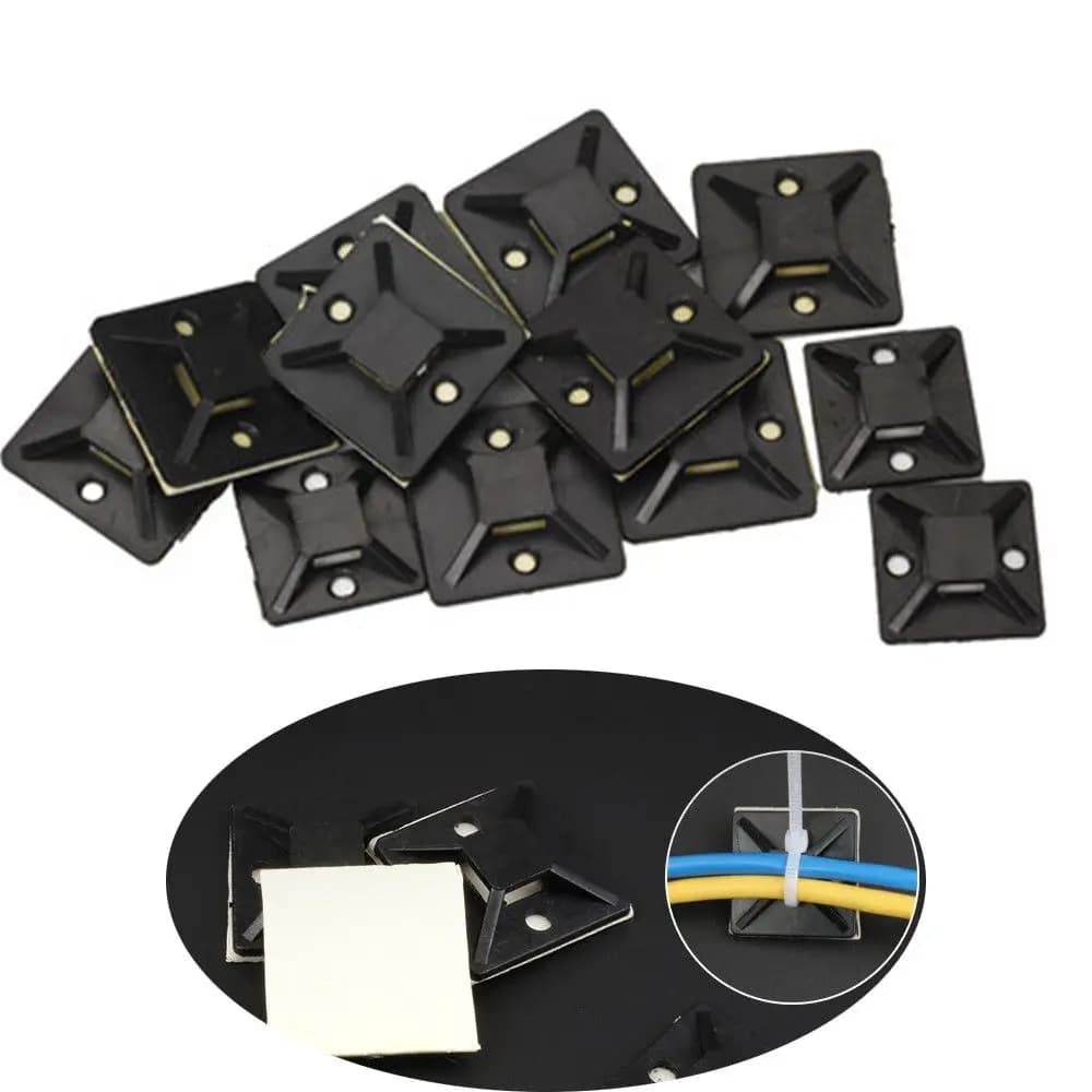 Base Adesiva Nera Rimovibile per Fascette Portacavi da Parete, 100 Pezzi, Clip/Fermagli per Auto
