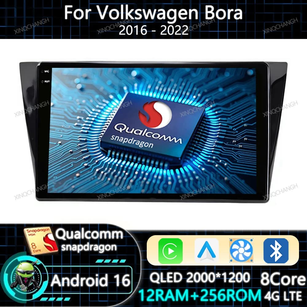 Android 16 Car Radio Carplay Auto For VW Volkswagen Bora 2016 - 2022 QLED Navigation Qualcomm Multimedia Video Player 4G WIFI BT