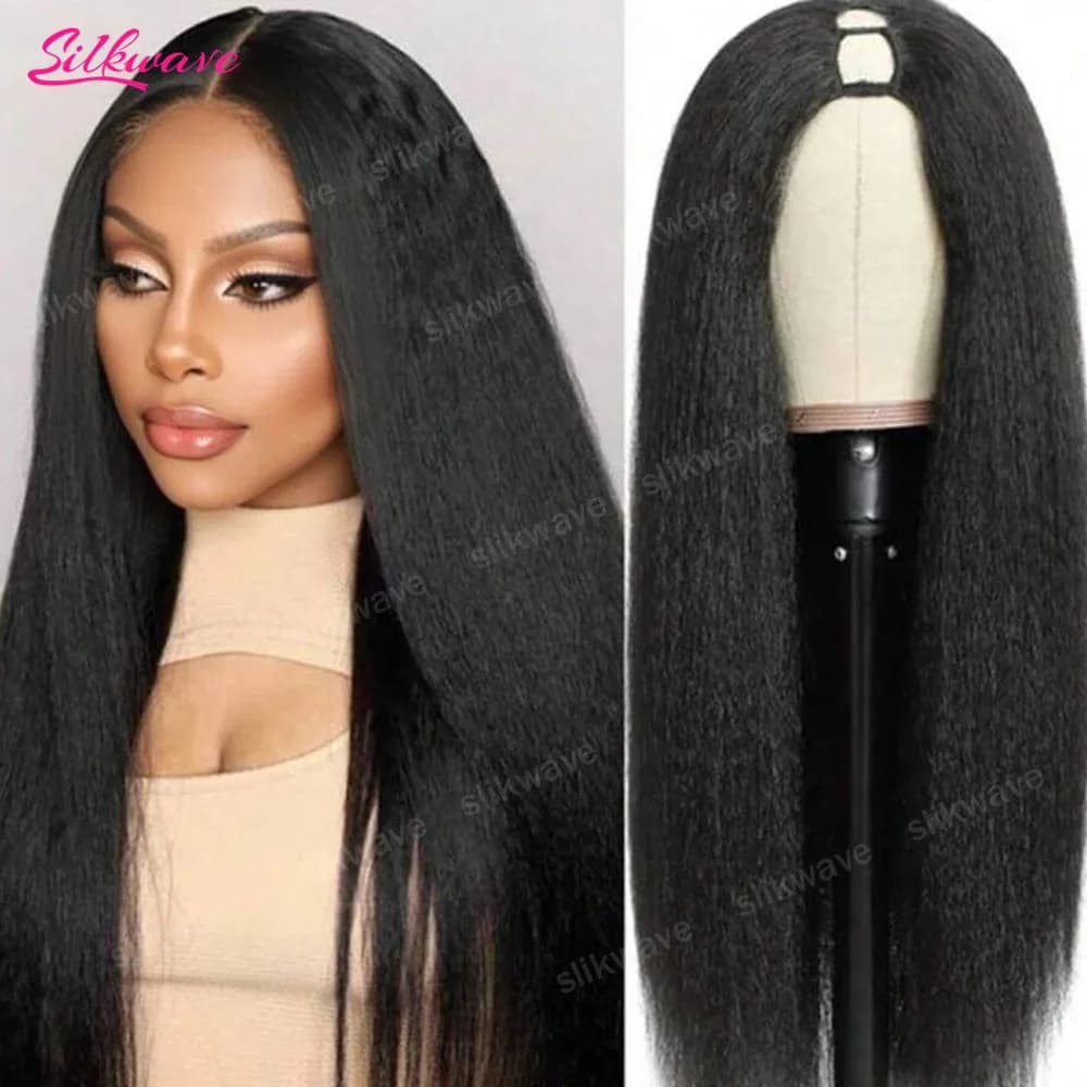 Parrucca 200% V Part Kinky Straight in Capelli Umani, Senza Bisogno di Lasciare Capelli Fuori, Parrucche Migliorate per Donne, Parrucche Yaki Straight V-Part, Parrucca a Clip a Forma di V