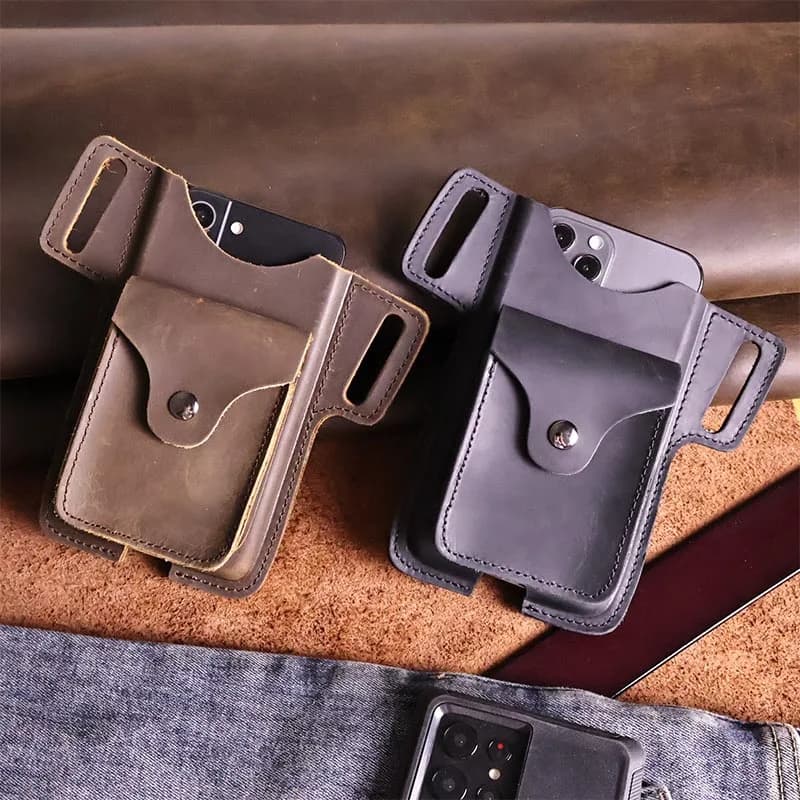 1pcVintage top-grade cowhide fixed waistband men's waist bags, genuine leather zero wallet and mobile phone bag gifts