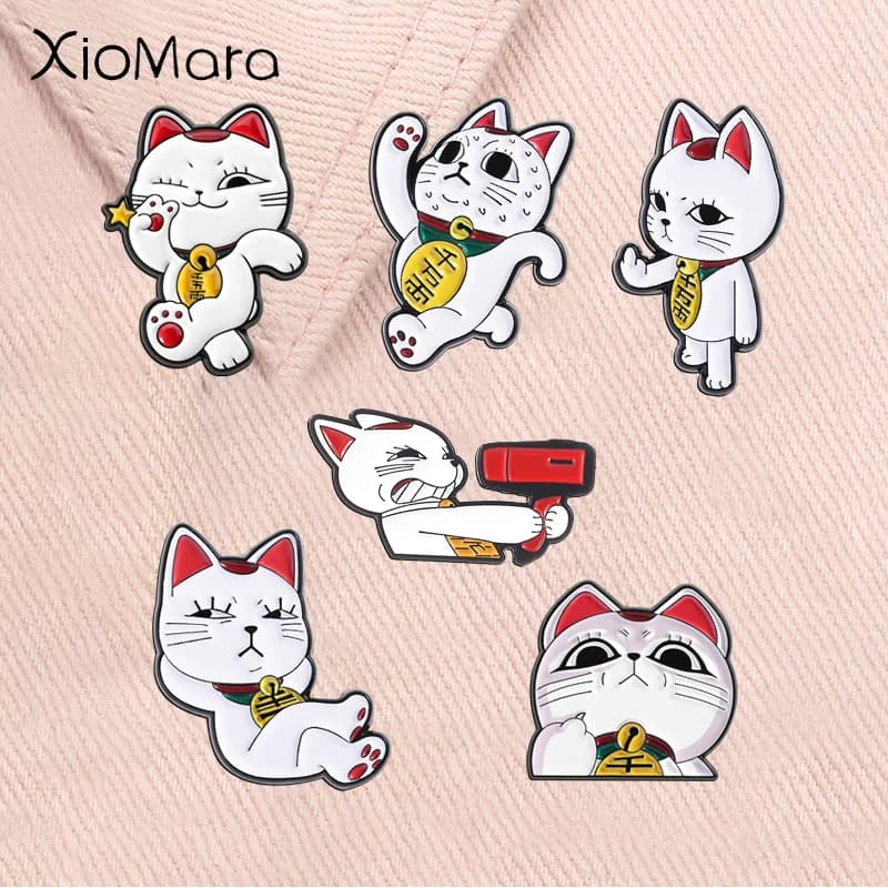 Turbo Granny Cat Spying Hair Dryer, cartoon anime characters, cat pins making the medium finger, twist badges, jewelry, gifts