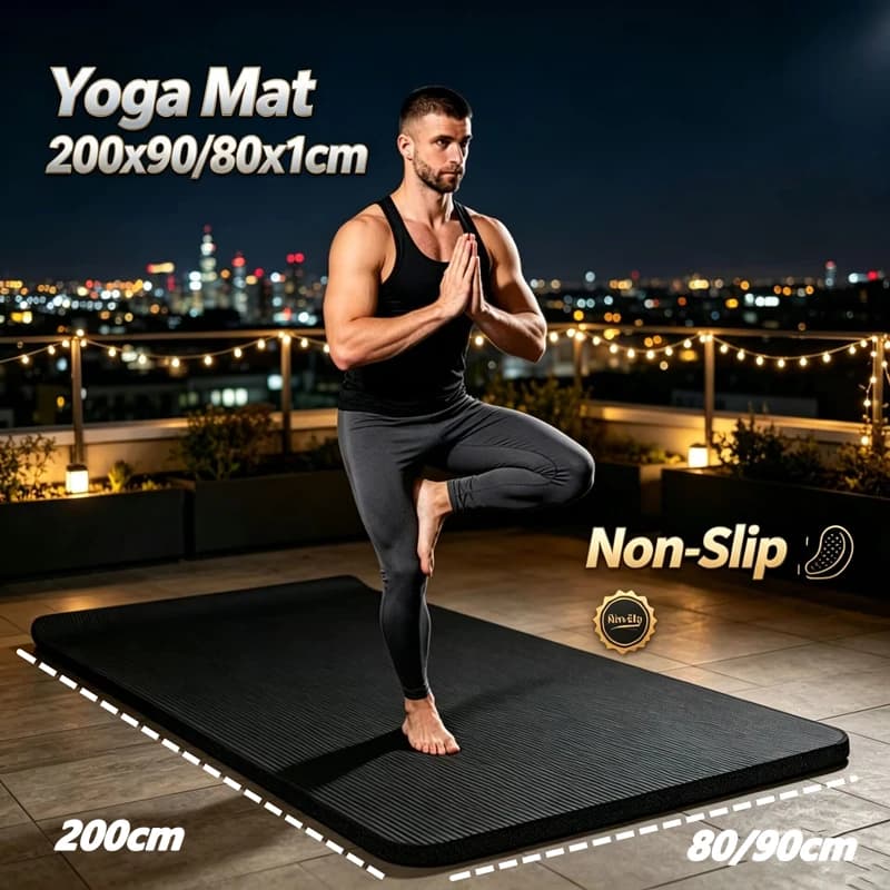 WearResistant Non‑Slip Yoga Mat 200x90/80cm 1cm Large Size Soft Workout Mat for Yoga Pilates Gym Home & Outdoor Sports Exercise