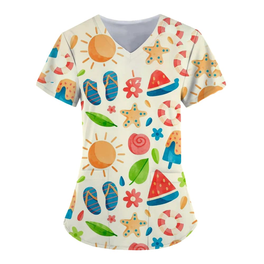 New Hawaiian Graphic Healthcare Uniform Nurse Clinic infermieristica Workwear Hospital t-shirt casual manica corta camicetta donna Medical