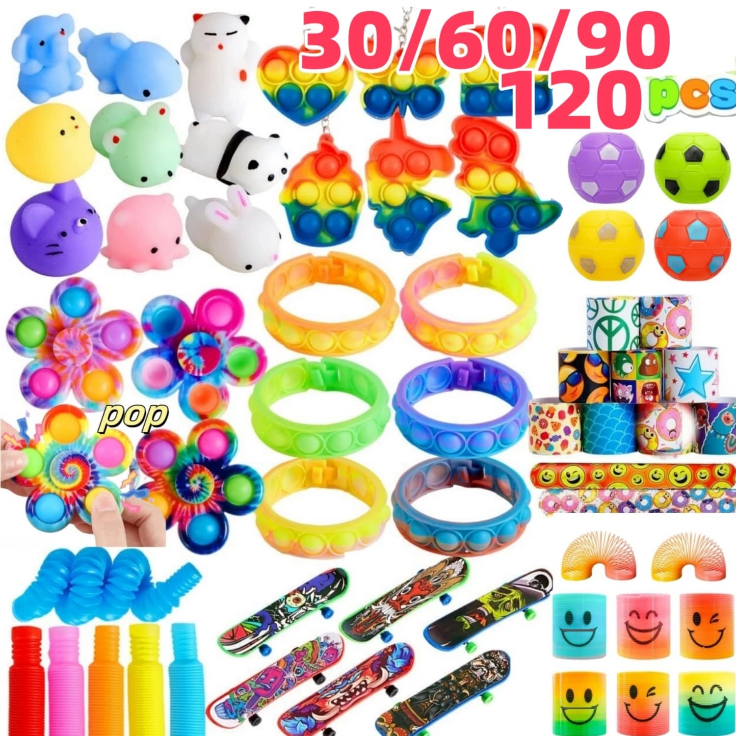 Confezione all'ingrosso da 30-120 Giocattoli Antistress Popolari per Bambini - Gadget per Feste, Riempitivi per Sacchetti Regalo, Premi per Feste di Compleanno