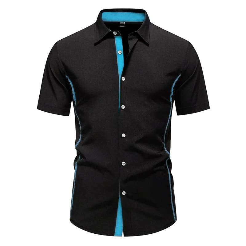 Camicie Formali Estive Elasticizzate da Uomo, Camicia con Bottoni a Contrasto, Stile Old Money Y2K, Top a Maniche Corte B