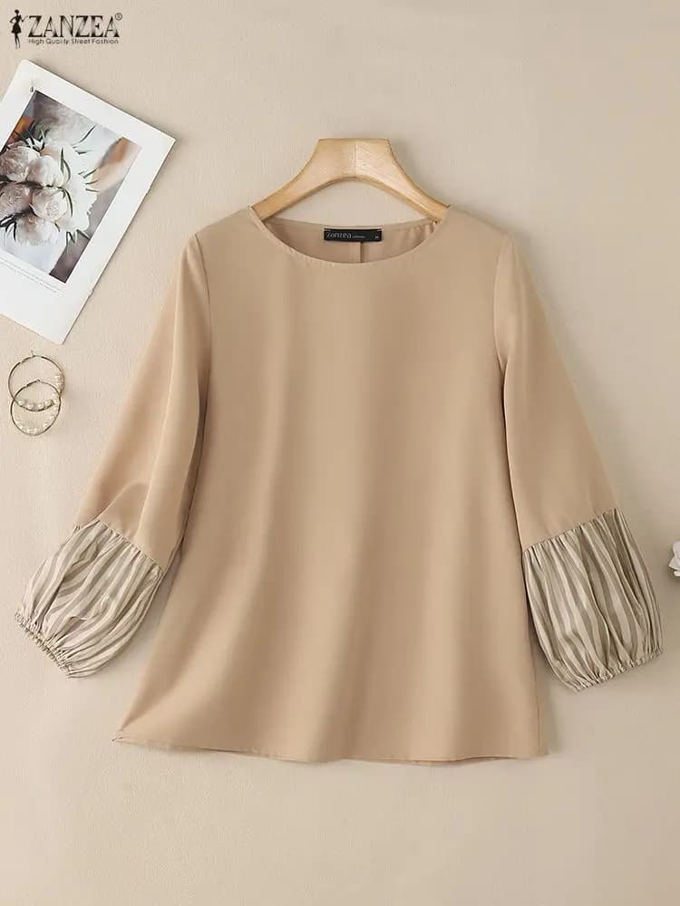 2025 Autumn Shirt ZANZEA Fashionable Women Or Long Sleeve Top Women OL Work Blusas Chemise loose Mujer Casual patchwork shirt